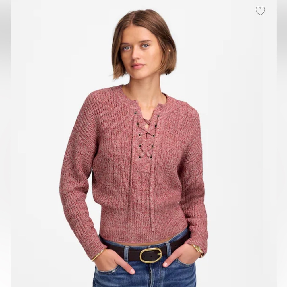 Madewell Lace-Up Knit Ribbed Sweater Red Size XL NWT‎